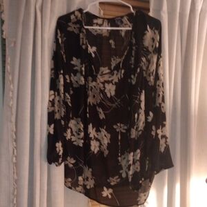 Chaps Black and Cream Floral Blouse